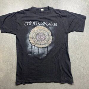 Vintage Whitesnake Rock Band Tour 1987 Shirt Mens Large Black Preowned Stain